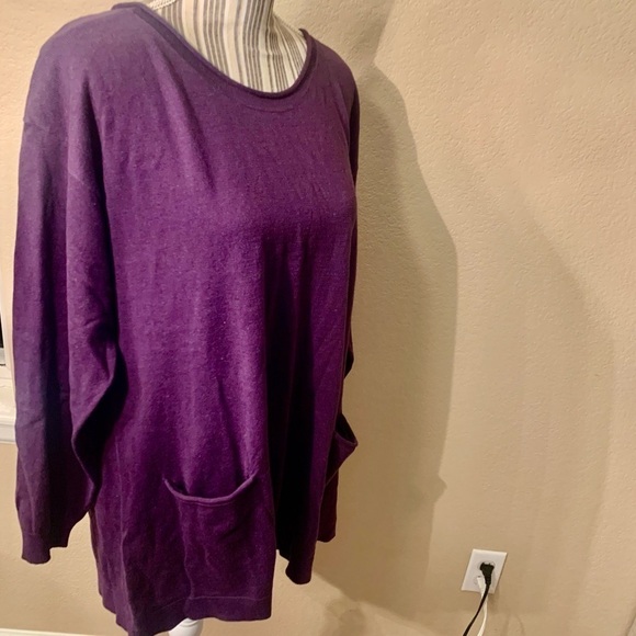 NEW Smock-Style Sweater Medium Newport News Purple Beautiful Pocket 100% Cotton - Picture 6 of 16